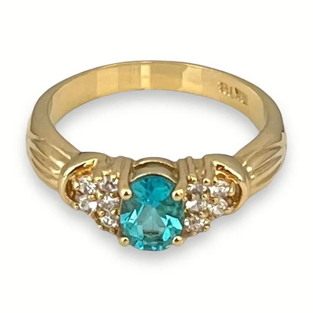 Vintage 1980s Blue CZ Ring Size 8 18KTGE Gold Plate Cluster - 14E
